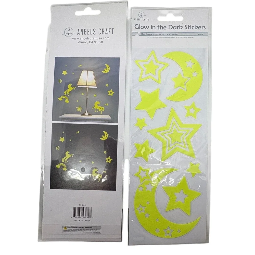 Angels Craft Glow in the Dark Stickers Moon and Stars SF-224 2‎ Pack Celestial